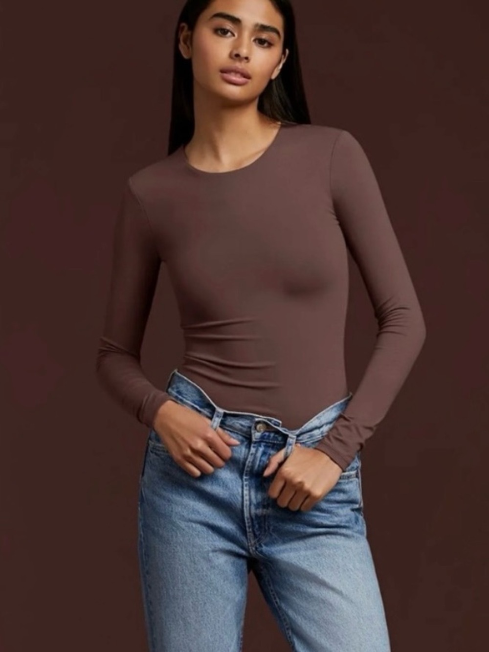 NUUDS Seamless Long Sleeve Top Shirt in Coffee Size M